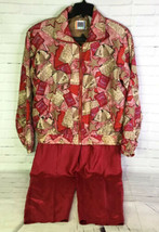 EVR Div Rousso Womens Size S Silk Jacket Pants 2pc Track Suit Golf Print Red VTG - £47.09 GBP