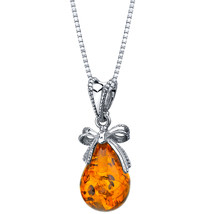Sterling Silver Baltic Amber Bow Pendant Necklace - £66.44 GBP