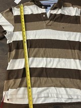 Tommy Hilfiger vintage polo Shirt, Brown/tan/white Stripes, Trim Fit, Si... - £11.58 GBP