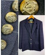 Lauren Ralph Vintage Blazer Equestrian Blazer Navy Blue Windowpane Wool ... - $1,621.41 MXN