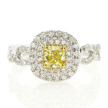 1.19ct Natural Fancy Yellow Diamonds Engagement Ring 18K Solid Gold Cushion - £3,905.19 GBP