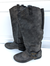 Mossimo Womens Gray Buckle  Weathered Knee High Pull On Flat Heel Boots Size 11 - £19.60 GBP