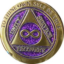 RecoveryChip Infinity AA Medallion Elegant Purple Glitter Gold Silver Bi-Plated  - £11.86 GBP