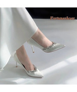 Shallow Pointed Women Shoes Slip On Stiletto Heel Rhinestone Crystal Pum... - £47.04 GBP