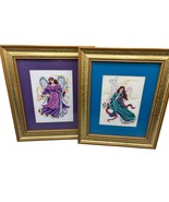 Vtg 90s Set Of 2 Framed Angel Cross Stitch Art Framed Completed - $26.03