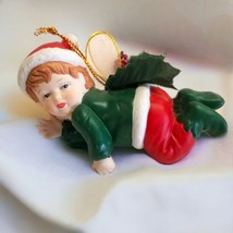 Christmas Ornament Fairy Holly Angel Wings Santa Hat House of Lloyd Ceramic 1991 - £11.67 GBP