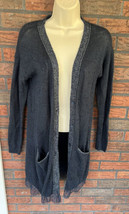 Lauren Conrad Lightweight Sweater Small Cardigan Long Sleeve Lace Hem Blue Silve - £6.07 GBP