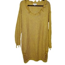 Women&#39;s Plus Size 1x Golden Yellow Distressed Long Sleeve Tunic Sweater Dress - £10.15 GBP