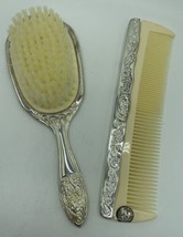 2 Piece Ornate Vintage Vanity Hair Brush &amp; Comb Set Silver Plate Heavy Godinger - £13.22 GBP