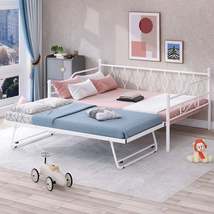 Full Size Metal Daybed with Twin Size Adjustable Trundle, Portable Foldi... - £192.55 GBP