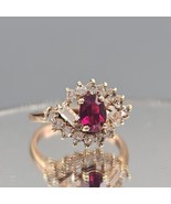 18k Yellow Gold Plated Simulated Ruby Ring Size 7.75 Crystal Accents Coc... - $743.65 MXN