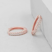 0.10 CT Round Natural Diamond Small Huggie Hoop Earrings 14K Rose Gold Finish - $149.59