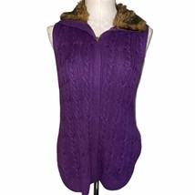 Liz Claiborne Vintage Knit Faux Fur Lined Collar Full Zip Vest XS Purple - $26.77