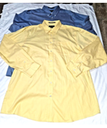 2 Eddie Bauer shirts XL mens yellow blue wrinkle resistant dress button ... - £10.75 GBP