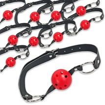 TEN Fetish Mouth Gag Black Adjustable Strap Fits Most Heads Red Mouth Ball - $37.39