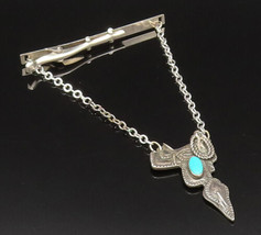 SOUTHWESTERN 925 Silver - Vintage Etched Turquoise Saddle Tie Clip - TR3382 - £75.50 GBP