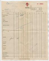 Hotel Hanford Guest Receipt Mason City Iowa 1949  - $15.84