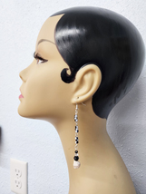 black and white skull glass bead drop long dangles earrings shoulder dusters  - £5.46 GBP