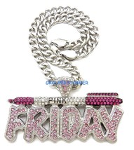 Pink Friday Pendant Necklace. with Crystal Rhinestones - £27.06 GBP+