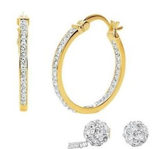 Silver-Plated Brass Crystal-Accented 7mm Stud and 26mm Hoop Earrings Set - £19.06 GBP