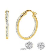 Silver-Plated Brass Crystal-Accented 7mm Stud and 26mm Hoop Earrings Set - $32.46 CAD