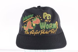 Vtg 70s Wanna Pet My Worm The Perfect Pocket Pet Trucker Hat Snapback Black USA - £35.00 GBP