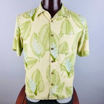 Banana Cabana Mens Medium M Silk Hawaiian Short Sleeve Shirt Leaf Print - £20.99 GBP
