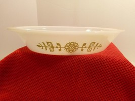 RARE Vintage Jeannette Glasbake Green Floral Medallion Oval Glass Divided Dish - £22.94 GBP