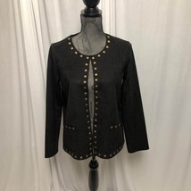 Carmen Marc Valvo Jacket Womens Small Black Faux Leather Studded Open Front - $27.44