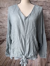 Umgee V-Neck Textured Light Blue Blouse With Front Tie Womens S - $242.96 MXN