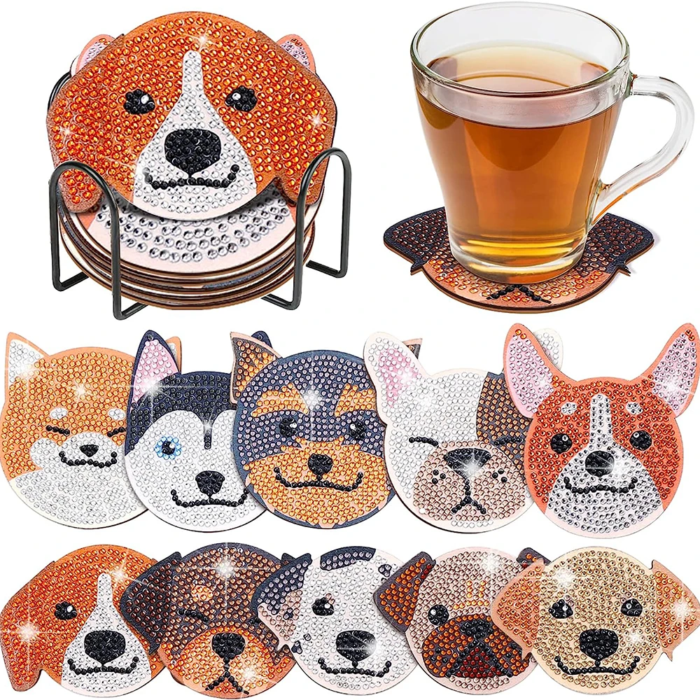 Pet dog shaped diamond painting coasters kits with holder for beginners adults and kids thumb200
