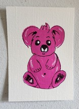 Pink Koala ACEO 2.5&quot; x 3.5&quot; Original  Mixed Media Acrylic Painting Miniature Art - £3.75 GBP