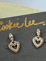 Cookie Lee Small Ridged Silvertone Open Valentine’s Day Heart Dangle Post Earrin - £9.04 GBP