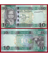 South Sudan P12b, 10 Pounds, Dr John de Mabior / buffalos, pineapple UNC... - $1.44