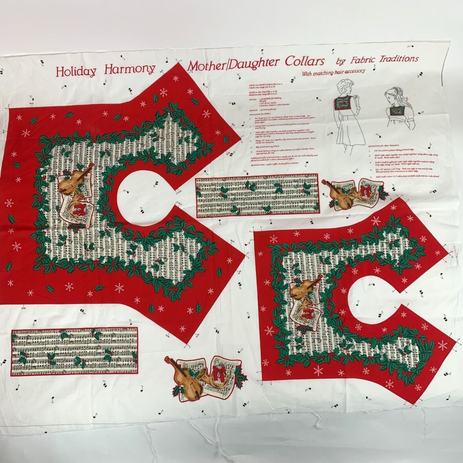 Primary image for Holiday Harmony Mother Daughter Christmas Collars Cut and Sew Fabric Panel Vtg