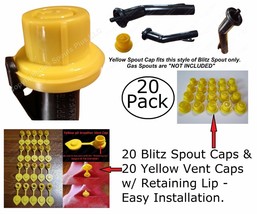 40pcs Total New Combo Pk 20 Blitz Yellow Spout Caps +20 Yellow Gas Can Vent Caps - £32.92 GBP