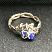 Estate Braided Nonmagnetic Silver Wire Wrapped Blue Lapis Lazuli Stone Nugget Ri - £11.83 GBP