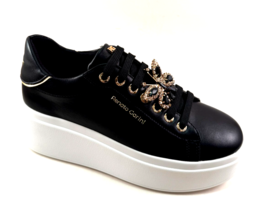 Renato Garini 88-32 Black Mid Wedge Lace Up Fashion Platform Sneaker - $80.99