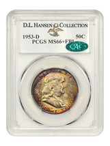 1953-D 50c PCGS/CAC MS66+ FBL ex: D.L. Hansen - $4,085.64