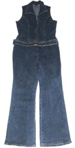 VTG Fashion Exit Denim One-Piece Belted Zipper Front Sleeveless Jumpsuit... - $64.99