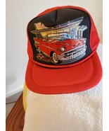 OLD VTG &#39;57 Chevy convertible 3-D graphics on a Red Trucker&#39;s mesh ball cap - $27.42 CAD