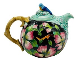 Blue Sky Ceramics Teapot Dogwood Bluebird Pattern 2005 Floral Jeanette McCall - £29.57 GBP