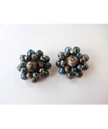 Joan Rivers Black Blue Cluster Clip On Earrings - $46.29 CAD