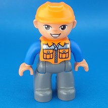 Duplo Figure Lego Male Orange Vest Hard Hat Construction Minifigure - £4.57 GBP