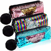 3 Pieces Sequin Cosmetic Bag Mermaid Spiral Reversible Sequin Student Pencil Cas - £13.03 GBP