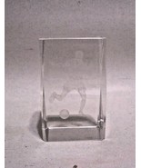 3-D LASER INSIDE ETCHED 3” x 2&quot; CRYSTAL GLASS CUBE -  SOCCER PLAYER  - £10.68 GBP