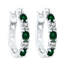 2.10 CT Simulated Emerald Women&#39;s Hoop Earrings in 14K White Gold Plated Silver - £31.61 GBP