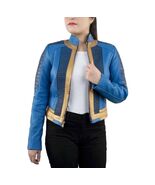 Vault 33 Lucy Blue Leather Jacket Fallout Cosplay Costume Womens Gamer Coat - $240.00