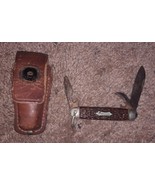 CAMILLUS NEW YORK USA 3 BLADE FOLDING POCKET KNIFE W/ Damaged Leather Case - £67.83 GBP