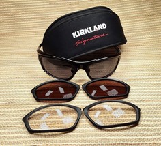 Kirkland M8 Wrap Polarized Sunglasses Set w/ Case &amp; Interchangeable Lenses Italy - £37.90 GBP